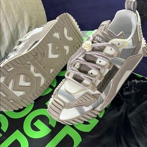 Dolce & Gabbana White and Gray Moccasins with Modern Design